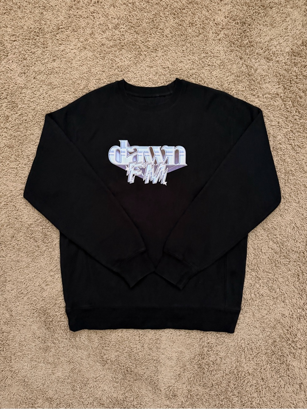 The Weeknd XO Dawn FM Chrome Title Crewneck Pullover Black Sweatshirt Sz Medium